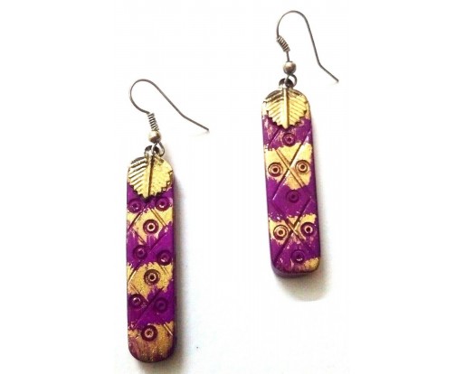 Handmade Painted Wooden Wood Earrings Jhumki Ethnic Chic Boho Drop Long EA299